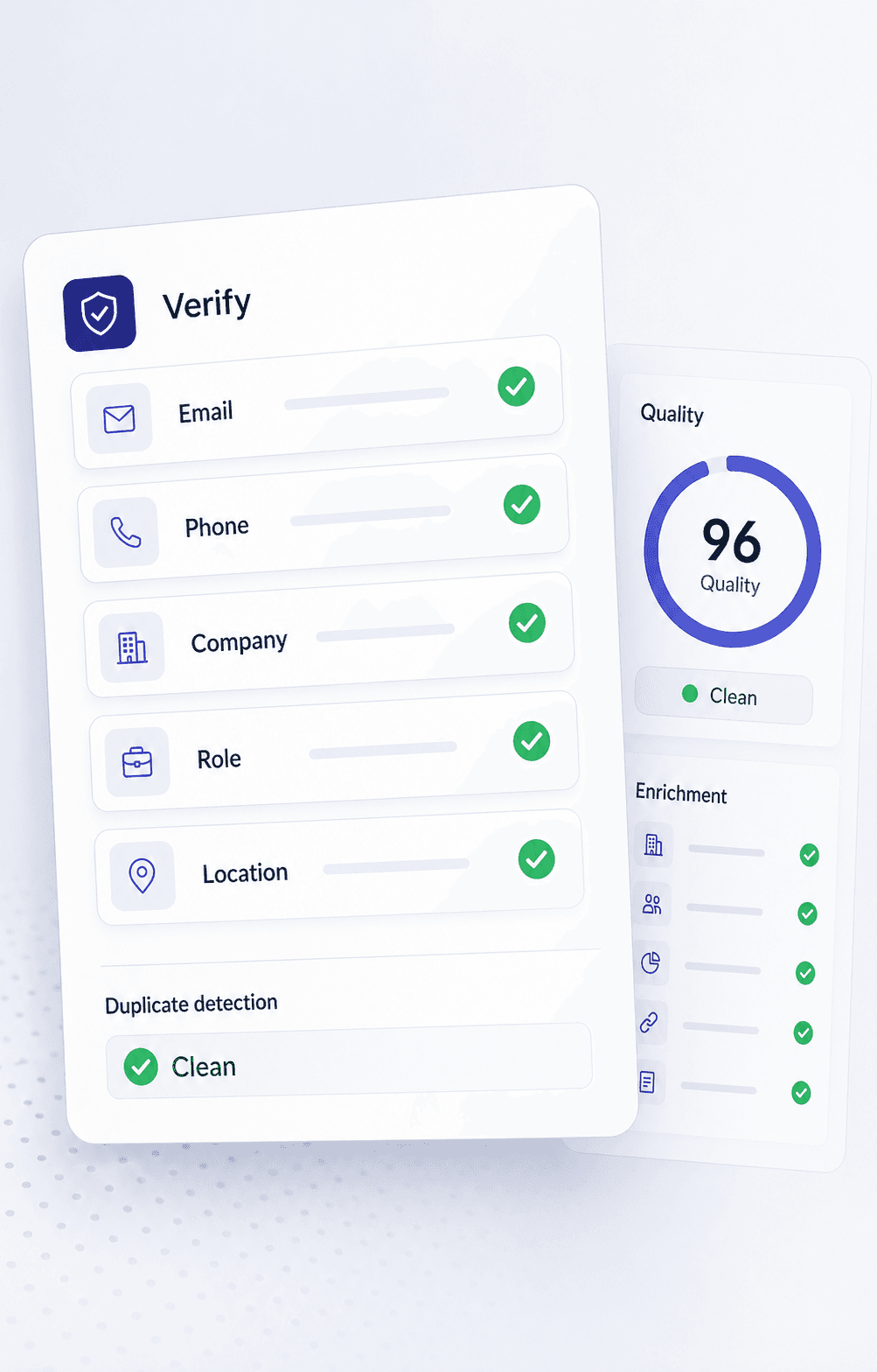 Generated verification card graphic with contact quality checks